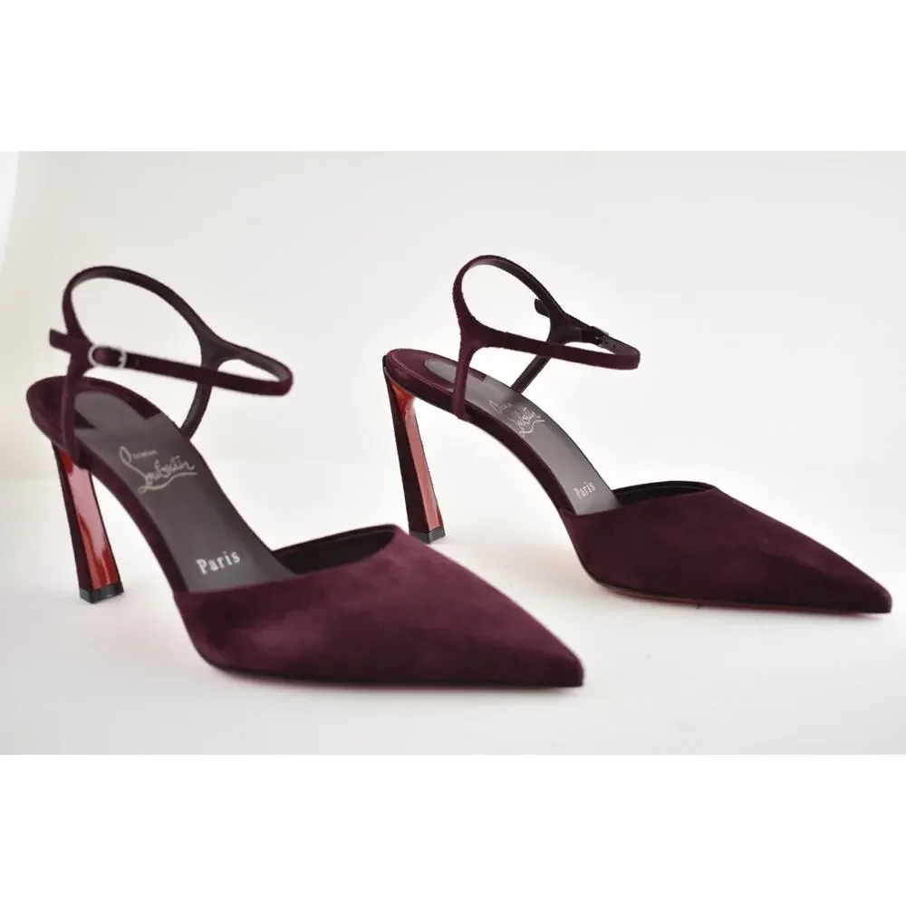 Christian Louboutin Condora Riviera 85 Amara Burgundy Ankle Strap Heel Pump 38.5
